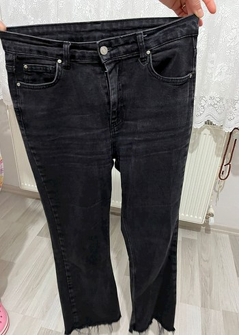 26 Beden Gri Regular Fit Midi Boy Kadın Kot Pantolon
