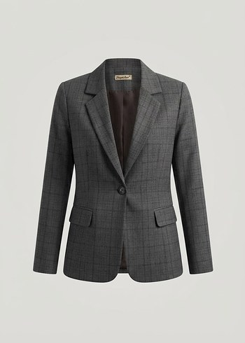 Zara Gri Ekose Tek Dugmeli Blazer Ceket