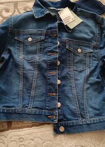13-14 Yaş Beden Düğmeli Mavi Kadın Denim Ceket