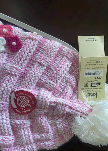Pembe Nakışlı Çocuk Atkı ponponlu Bere Eldiven Seti - Görsel 2
