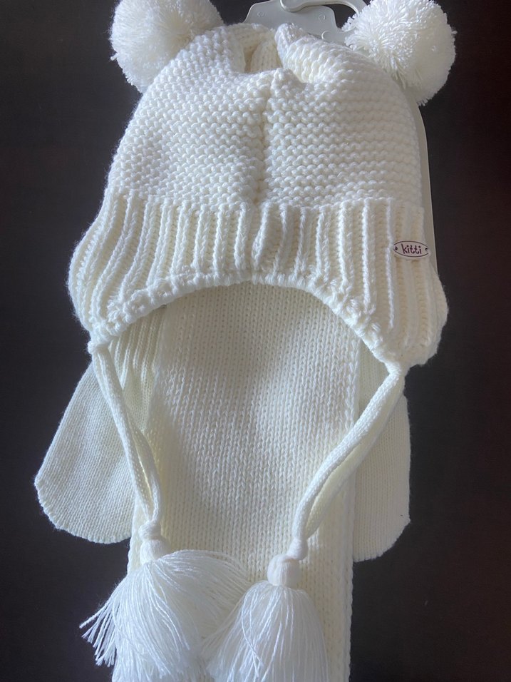 Beyaz Çocuk Bere ve Atkı Seti - Görsel 3