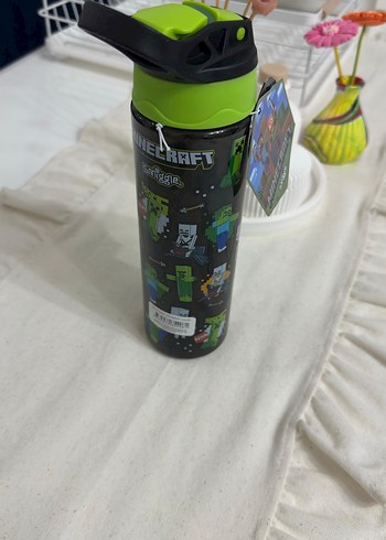 Minecraft Desenli Çocuk Termos Şişe Suluk - Yeşil - Görsel 4