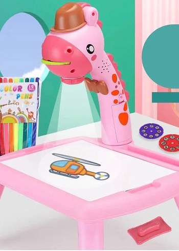 Pembe Dinozor Figürlü Projektör Çizim Eğitim Masası - Görsel 2