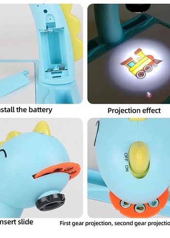 Pembe Dinozor Figürlü Projektör Çizim Eğitim Masası - Görsel 3