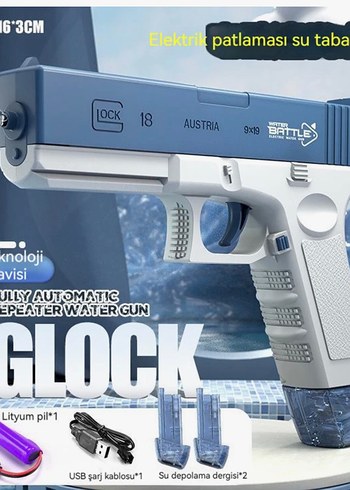 Mavi Otomatik Su Tabancası 16.3 cm ŞARJLI GLOCK SU TABANCASI