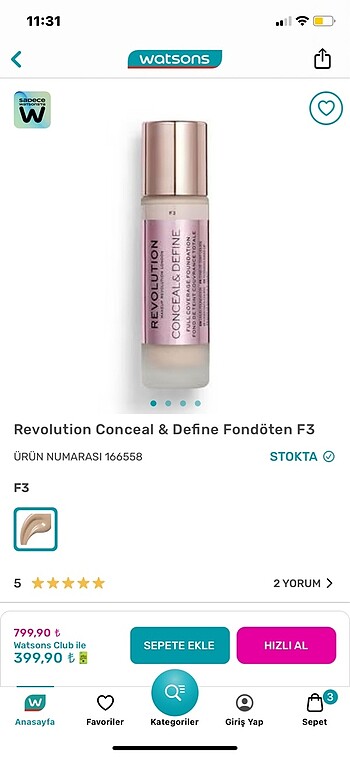 Revolution Revolution Conceal&Define Fondöten F3