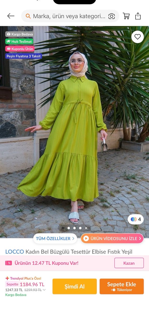 Yeşil Pilili Uzun Keten Elbise - Görsel 2