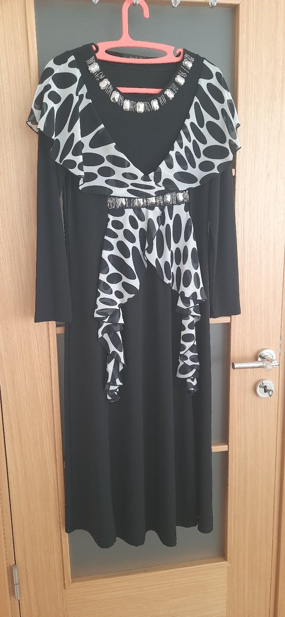 Zebra Desenli Uzun Siyah Kadın Elbise - Görsel 2