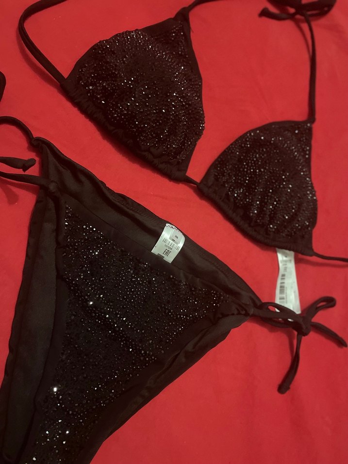 Parlak Siyah Mini Seksi Bikini Takımı - Görsel 3