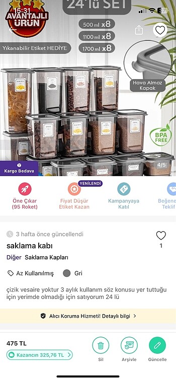 saklama kabı erzak