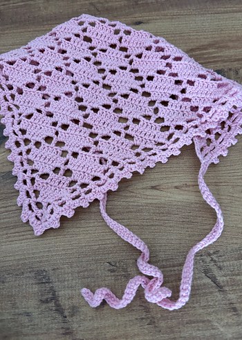 Pembe Dantel Örgü Bohem Kadın Fuları - Görsel 2