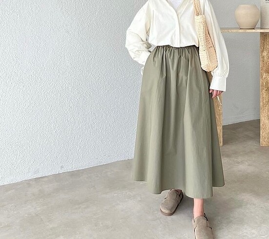Diğer Beli lastikli poplin etek