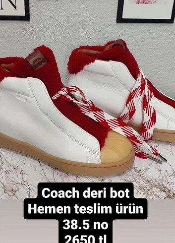 Coach beyaz deri dolgu topuklu bot