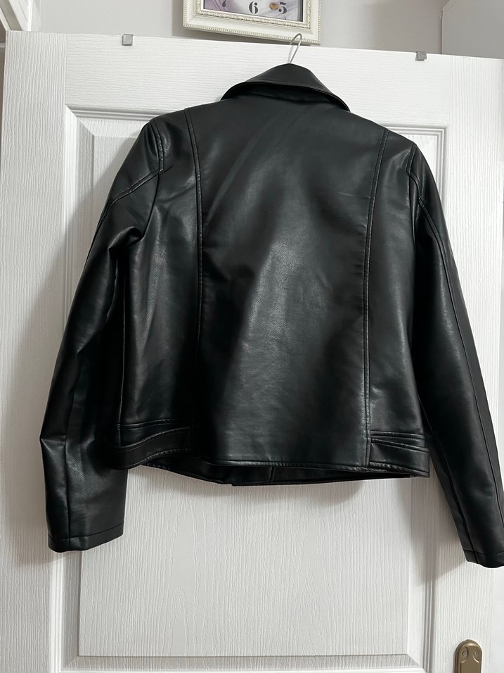 Siyah Deri Biker Ceket Kadın - Görsel 3