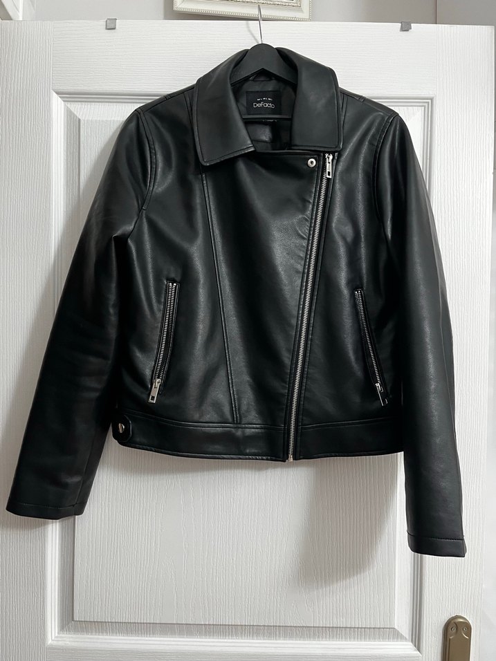 Siyah Deri Biker Ceket Kadın - Görsel 2