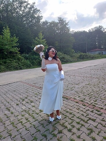 m Beden beyaz Renk Beyaz midi elbise Nikah elbisesi
