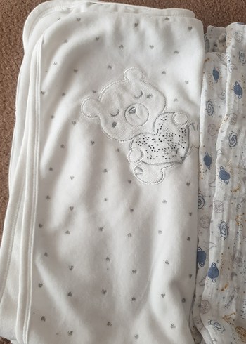 Nakışlı Beyaz Pamuk Bebek Battaniyesi - Görsel 2