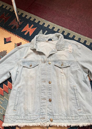 Gri Düğmeli Bohem Kadın Denim Ceket