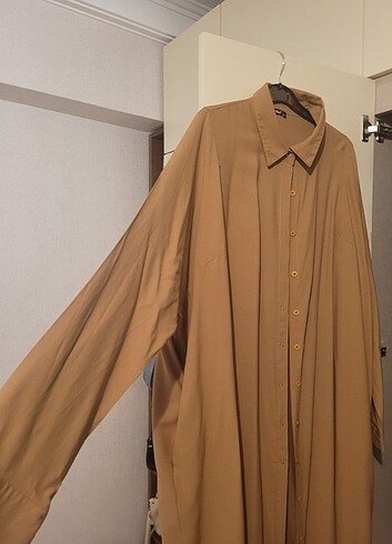 Diğer Camel Renk Oversize Uzun Kadın Gömlek Tunik