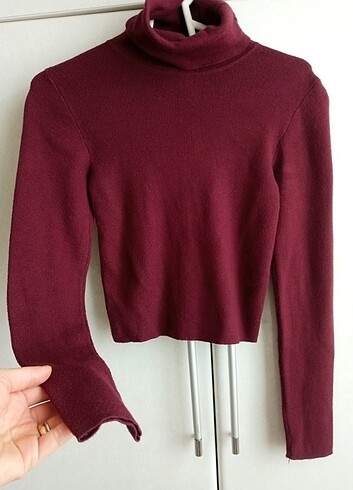 m Beden Bordo boğazlı crop kazak