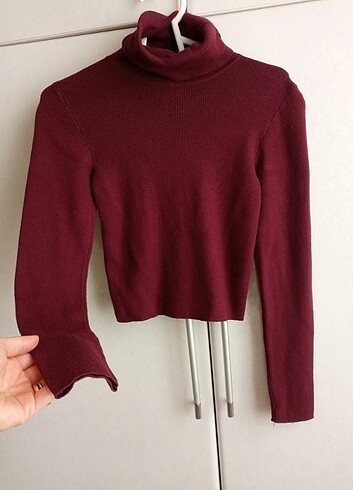 m Beden bordo Renk Bordo boğazlı crop kazak