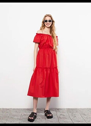 Zara Kırmızı poplin elbise