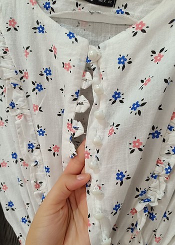 Diğer Düğmeli V Yaka Bohem Midi Tunik
