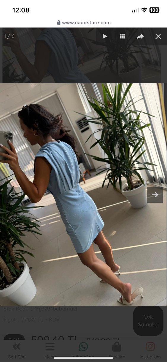 Mavi Drapeli Kolsuz Mini taşlı Elbise - Görsel 3