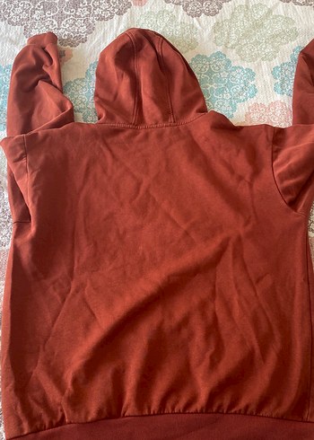 kiremit renk Kapüşonlu Rahat Kesim Sweatshirt - Görsel 3