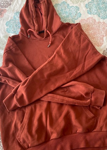 kiremit renk Kapüşonlu Rahat Kesim Sweatshirt - Görsel 2