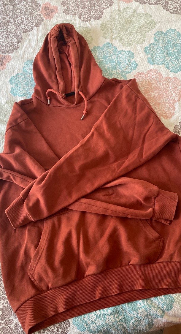 kiremit renk Kapüşonlu Rahat Kesim Sweatshirt - Görsel 2