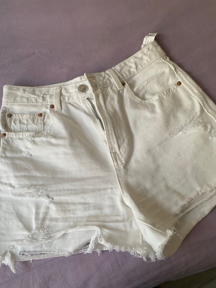 Kadın Beyaz Mini Denim Şort - Görsel 2