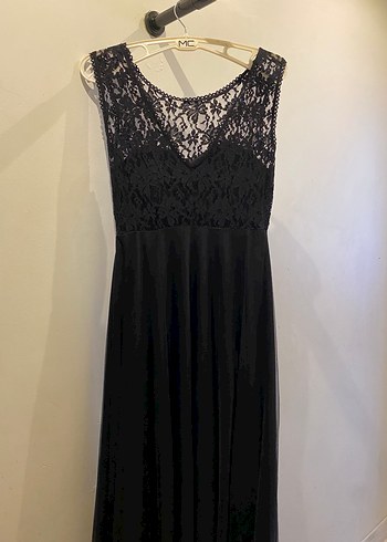 Dantel Detaylı Siyah Uzun Abiye Elbise - Görsel 5