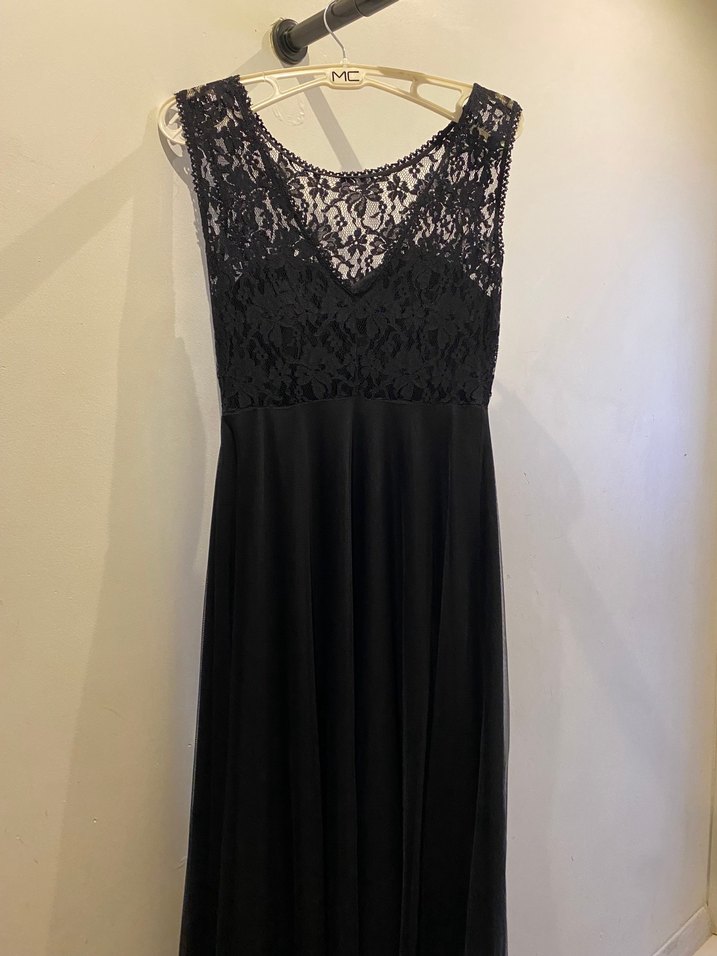 Dantel Detaylı Siyah Uzun Abiye Elbise - Görsel 5