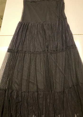 Dantel Detaylı Siyah Uzun Askılı Elbise - Görsel 10