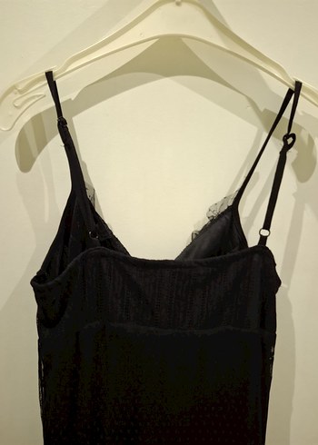 Dantel Detaylı Siyah Uzun Askılı Elbise - Görsel 4