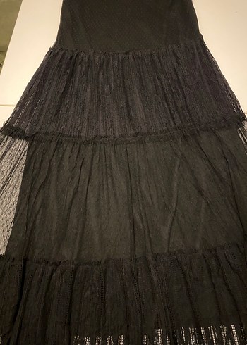 Dantel Detaylı Siyah Uzun Askılı Elbise - Görsel 11