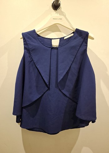 Lacivert Keten V Yaka Kolsuz Bluz - Görsel 3