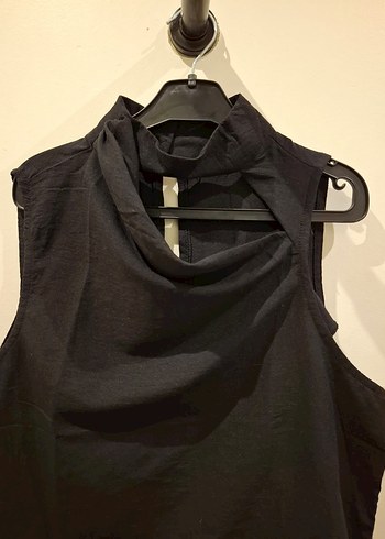 Drapeli Siyah Kolsuz Keten gömlek - Görsel 2