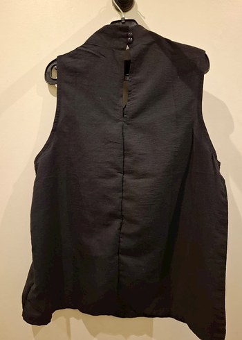 Drapeli Siyah Kolsuz Keten gömlek - Görsel 4