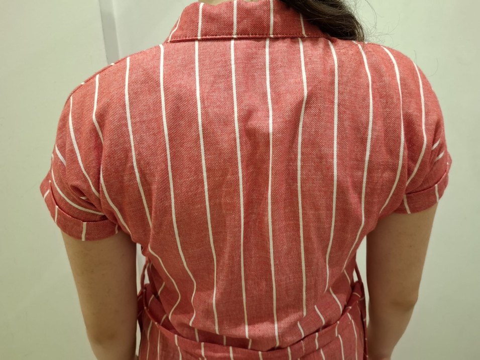 Pembe Çizgili V Yaka Midi Elbise - Görsel 3