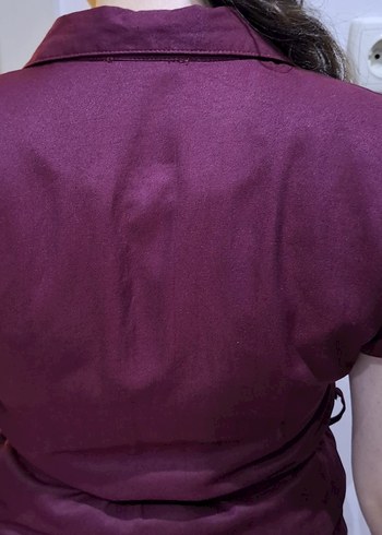 Bordo Düğmeli Midi Kadın Elbise - Görsel 6