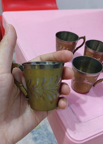 Koyu Pembe İşlemeli Metal Bardak Seti - Görsel 3