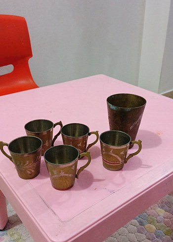 Koyu Pembe İşlemeli Metal Bardak Seti - Görsel 2