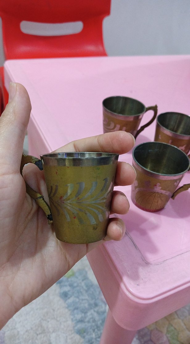 Koyu Pembe İşlemeli Metal Bardak Seti - Görsel 3