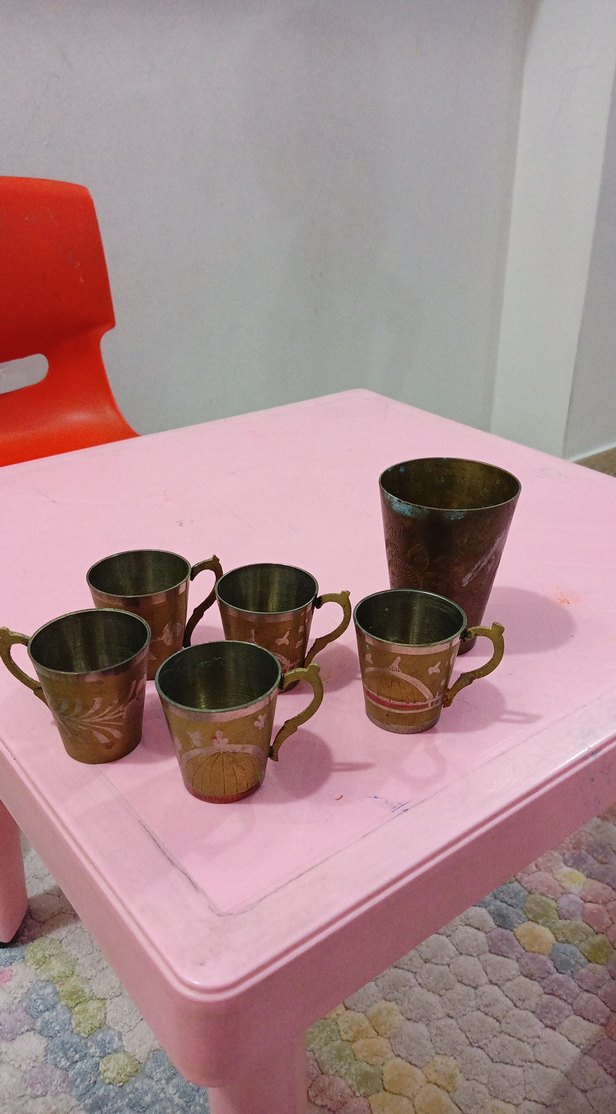 Koyu Pembe İşlemeli Metal Bardak Seti - Görsel 2