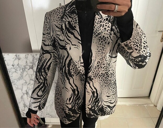 Saten Vintage Leopar Blazer Ceket