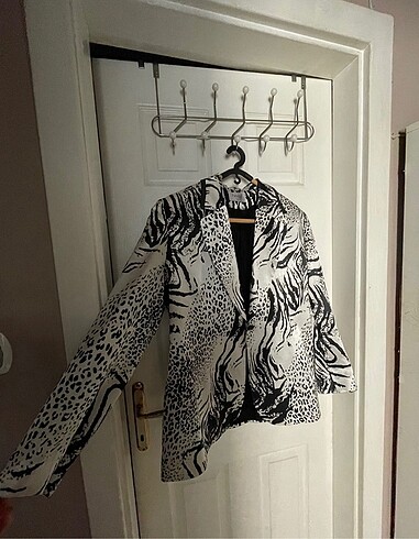 Diğer Saten Vintage Leopar Blazer Ceket
