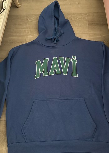 Mavi Baskılı Kapüşonlu Kadın Sweatshirt