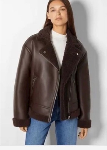 bershka kürklü deri ceket - Görsel 5